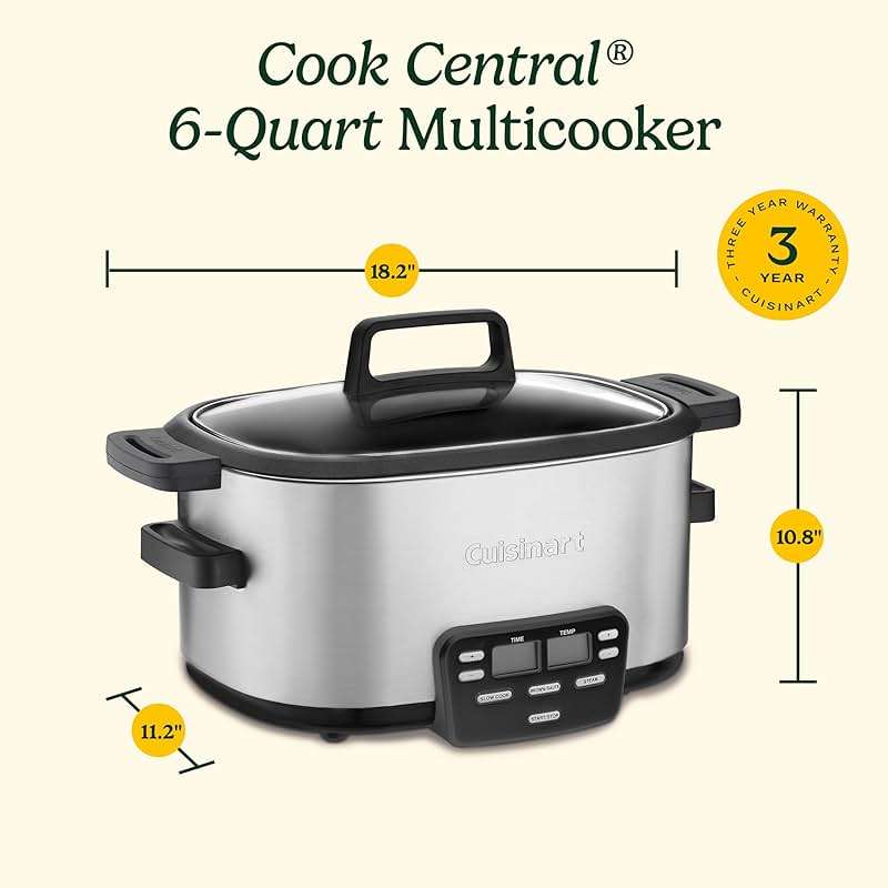 Cuisinart 3-In-1 Cook Central 6-Quart Multi-Cooker: Slow Cooker, Brown/Saute, Steamer, MSC-600 NAS, Silver - Image 3