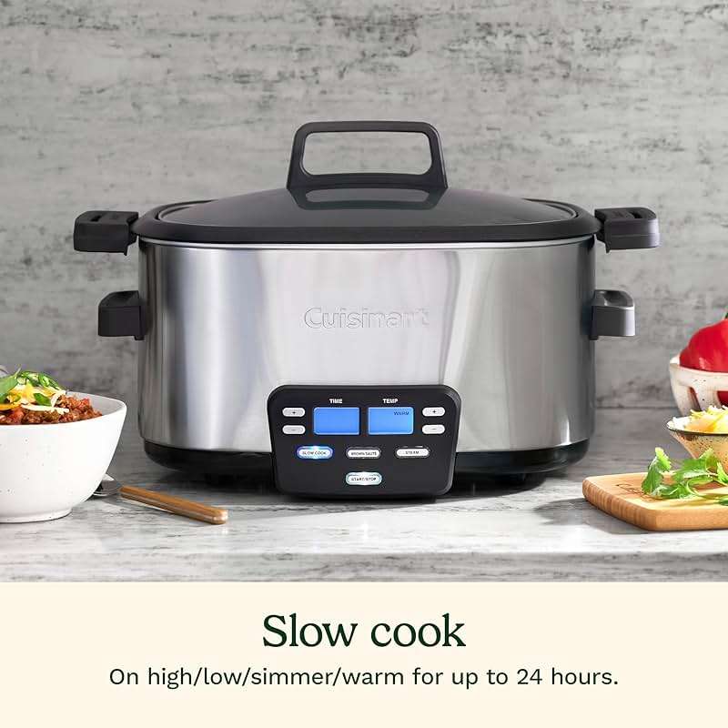 Cuisinart 3-In-1 Cook Central 6-Quart Multi-Cooker: Slow Cooker, Brown/Saute, Steamer, MSC-600 NAS, Silver - Image 4