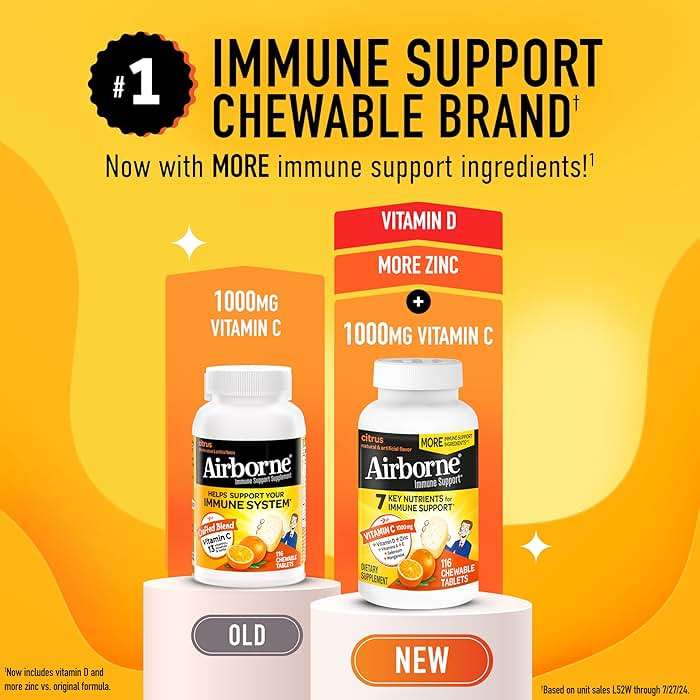 Airborne Citrus Chewable Tablets, 116ct | Immune Support Supplement with 1000mg Vitamin C + Vitamins A, D, E, Zinc,Selenium, & Manganese | Herbal Blend | Gluten Free - Image 3