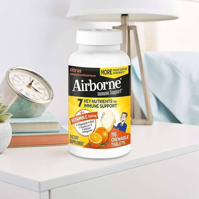 Airborne Citrus Chewable Tablets, 116ct | Immune Support Supplement with 1000mg Vitamin C + Vitamins A, D, E, Zinc,Selenium, & Manganese | Herbal Blend | Gluten Free - Image 14