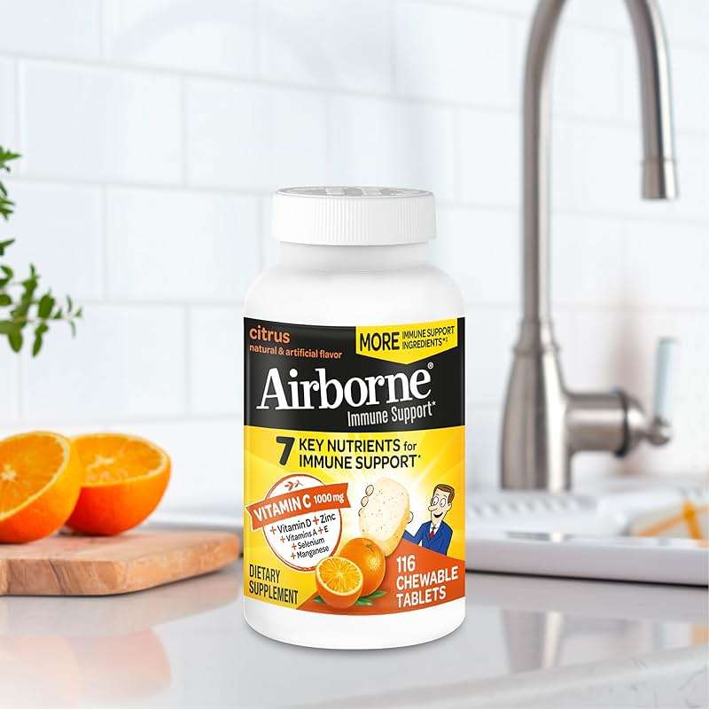 Airborne Citrus Chewable Tablets, 116ct | Immune Support Supplement with 1000mg Vitamin C + Vitamins A, D, E, Zinc,Selenium, & Manganese | Herbal Blend | Gluten Free - Image 15