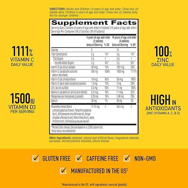 Airborne Citrus Chewable Tablets, 116ct | Immune Support Supplement with 1000mg Vitamin C + Vitamins A, D, E, Zinc,Selenium, & Manganese | Herbal Blend | Gluten Free - Image 5