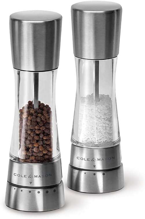 Cole & Mason Derwent Grinder Set - Precision Mechanisms and Sea Salt and Peppercorns - Derwent Salt and Pepper, Stainless Steel - Image 1