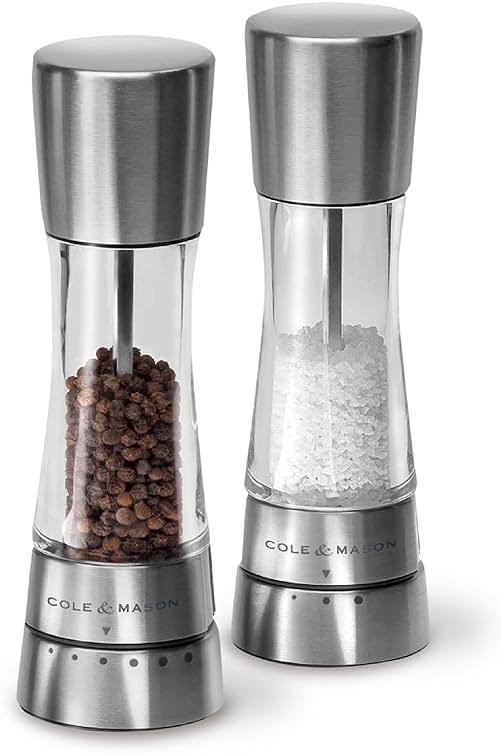 Cole & Mason Derwent Grinder Set - Precision Mechanisms and Sea Salt and Peppercorns - Derwent Salt and Pepper, Stainless Steel - Product Image
