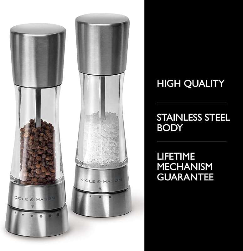 Cole & Mason Derwent Grinder Set - Precision Mechanisms and Sea Salt and Peppercorns - Derwent Salt and Pepper, Stainless Steel - Image 2