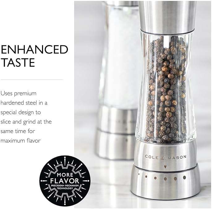 Cole & Mason Derwent Grinder Set - Precision Mechanisms and Sea Salt and Peppercorns - Derwent Salt and Pepper, Stainless Steel - Image 4