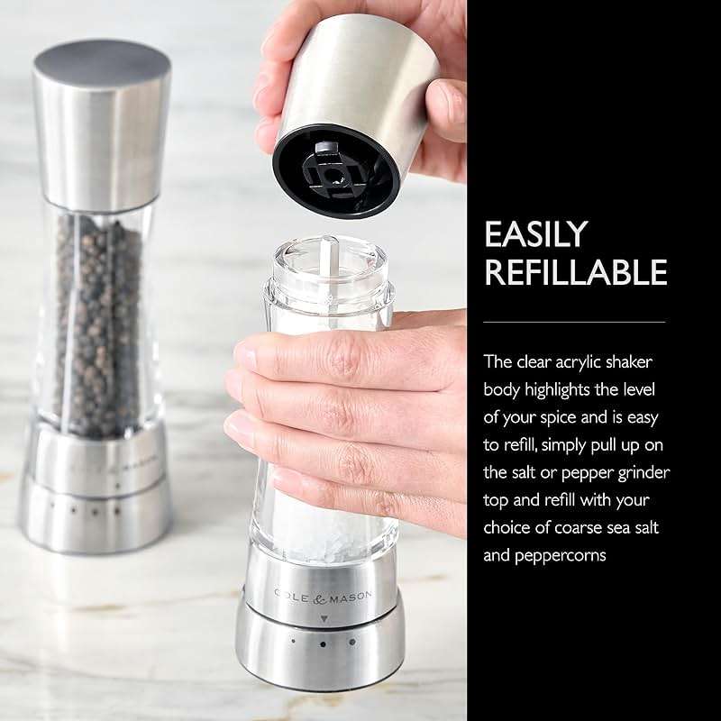 Cole & Mason Derwent Grinder Set - Precision Mechanisms and Sea Salt and Peppercorns - Derwent Salt and Pepper, Stainless Steel - Image 5