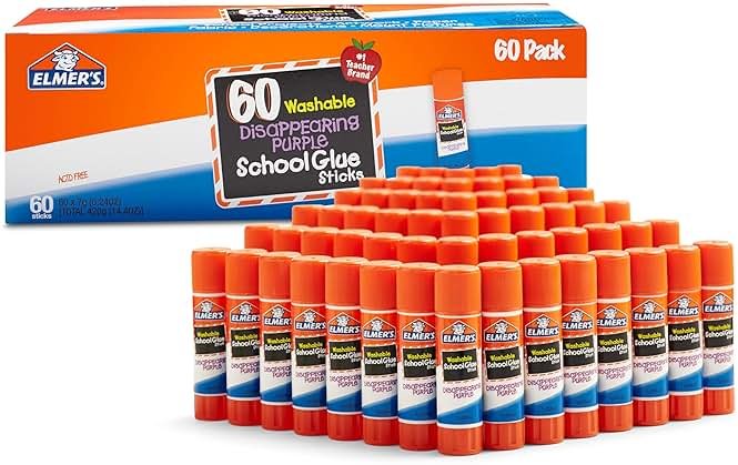 Elmer's Disappearing Purple School Glue Sticks, Washable, 7 Grams, 60 Count - Back to School Supplies, Classroom Pack, #1 Teacher Brand - Product Image
