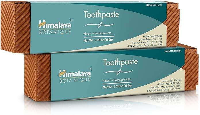 Himalaya Botanique Original Neem & Pomegranate Botanical Toothpaste, Fights Plaque, Brightens Teeth, Fluoride Free, No Artificial Flavors, SLS Free, Cruelty Free, Foaming, Mint Flavor, 5.29 Oz, 2 Pack - Image 1