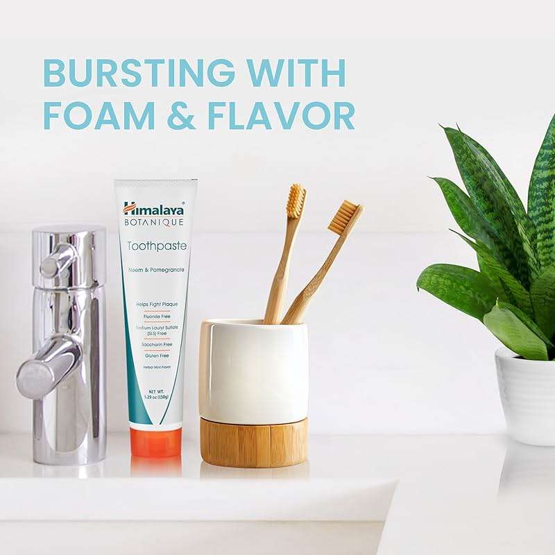 Himalaya Botanique Original Neem & Pomegranate Botanical Toothpaste, Fights Plaque, Brightens Teeth, Fluoride Free, No Artificial Flavors, SLS Free, Cruelty Free, Foaming, Mint Flavor, 5.29 Oz, 2 Pack - Image 2