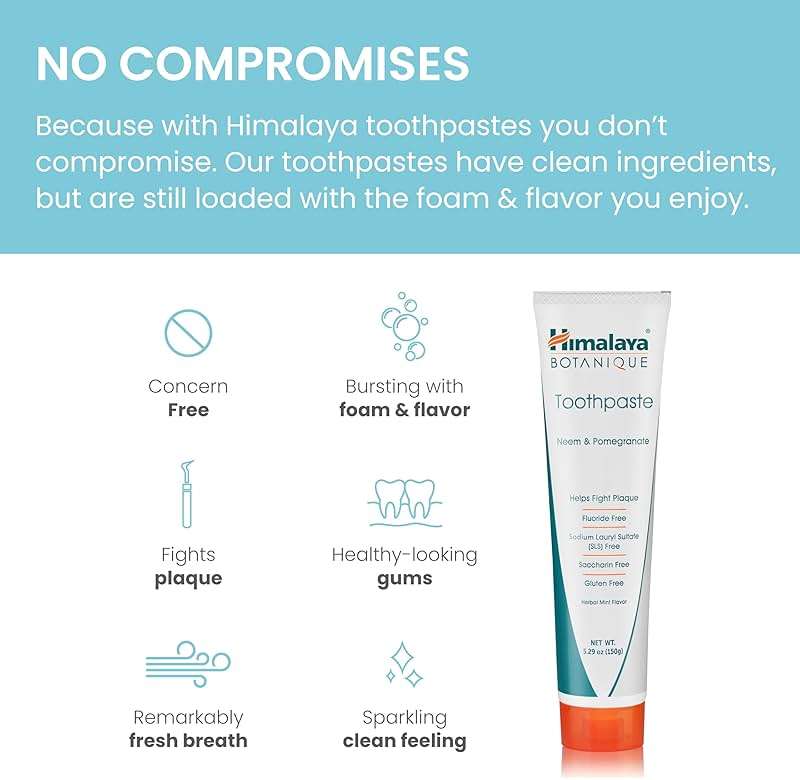 Himalaya Botanique Original Neem & Pomegranate Botanical Toothpaste, Fights Plaque, Brightens Teeth, Fluoride Free, No Artificial Flavors, SLS Free, Cruelty Free, Foaming, Mint Flavor, 5.29 Oz, 2 Pack - Image 3