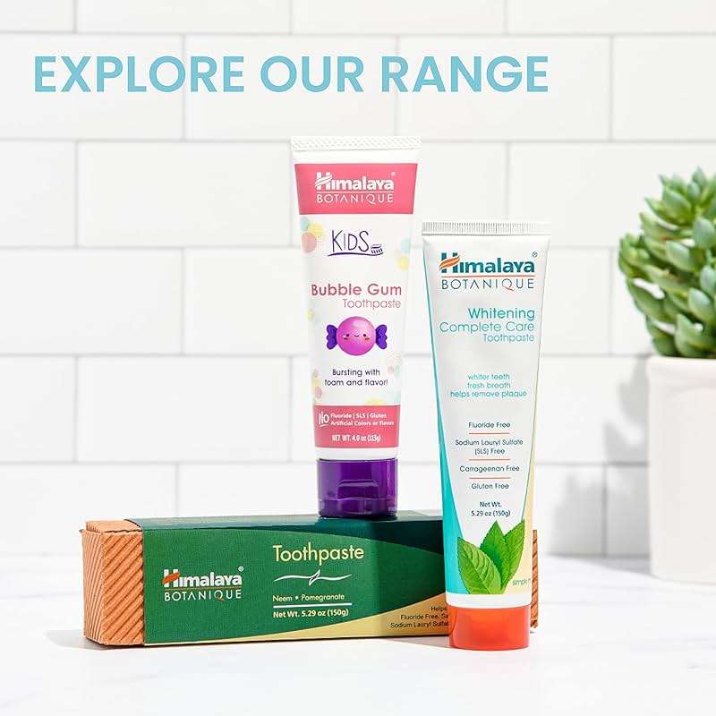Himalaya Botanique Original Neem & Pomegranate Botanical Toothpaste, Fights Plaque, Brightens Teeth, Fluoride Free, No Artificial Flavors, SLS Free, Cruelty Free, Foaming, Mint Flavor, 5.29 Oz, 2 Pack - Image 4