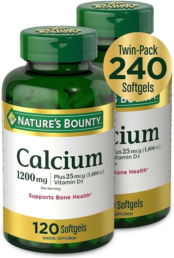 Nature's Bounty Calcium 1200 mg with Vitamin D3 - Bone Health Softgels, Calcium and Vitamin D Supplement, 120 Ct (2-Pack) - Image 1