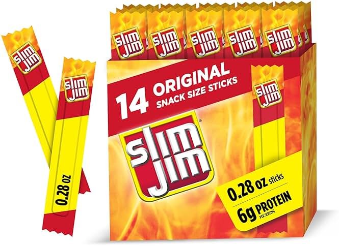 Slim Jim Smoked Meat Sticks, Original Flavor, 6g Protein Per Serving, Snack Size, Easter Basket Stuffer for Men, 0.28 oz. (14 Count) - Product Image
