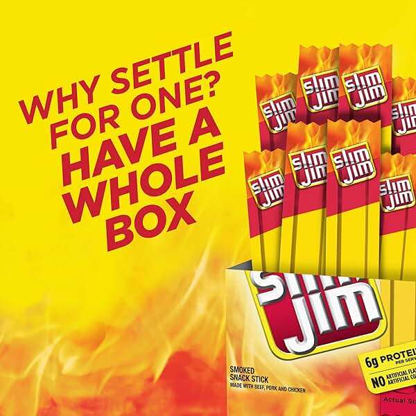 Slim Jim Smoked Meat Sticks, Original Flavor, 6g Protein Per Serving, Snack Size, Easter Basket Stuffer for Men, 0.28 oz. (14 Count) - Image 6