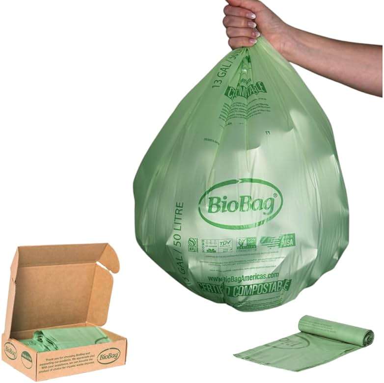 13 Gallon Tall Kitchen Compostable Trash Bags by BioBag, 48 Count, BPI Certified, Meets ASTM D6400 Standards, Made in USA, Food Scrap Bin Liners - Image 1