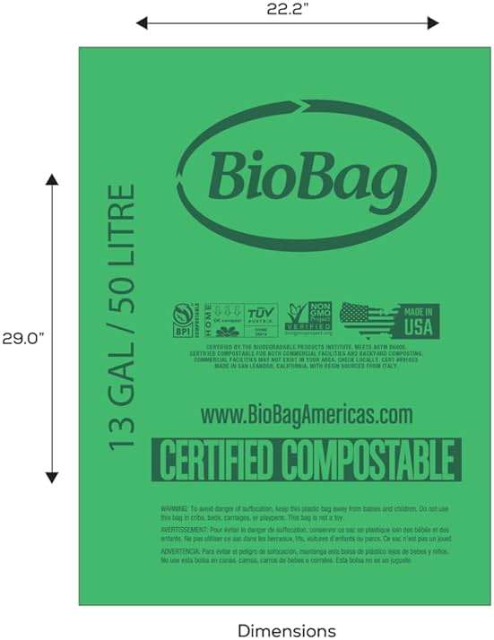 13 Gallon Tall Kitchen Compostable Trash Bags by BioBag, 48 Count, BPI Certified, Meets ASTM D6400 Standards, Made in USA, Food Scrap Bin Liners - Image 6