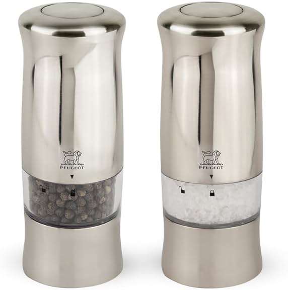 Electric salt and pepper mill duo in stainless steel, 14 cm - Image 1