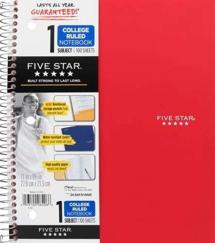 Five Star Spiral Notebooks, 1 Subject, College Ruled Paper, 100 Sheets, 11" x 8-1/2", Color Selected For You, 1 Count (06206) - Image 2