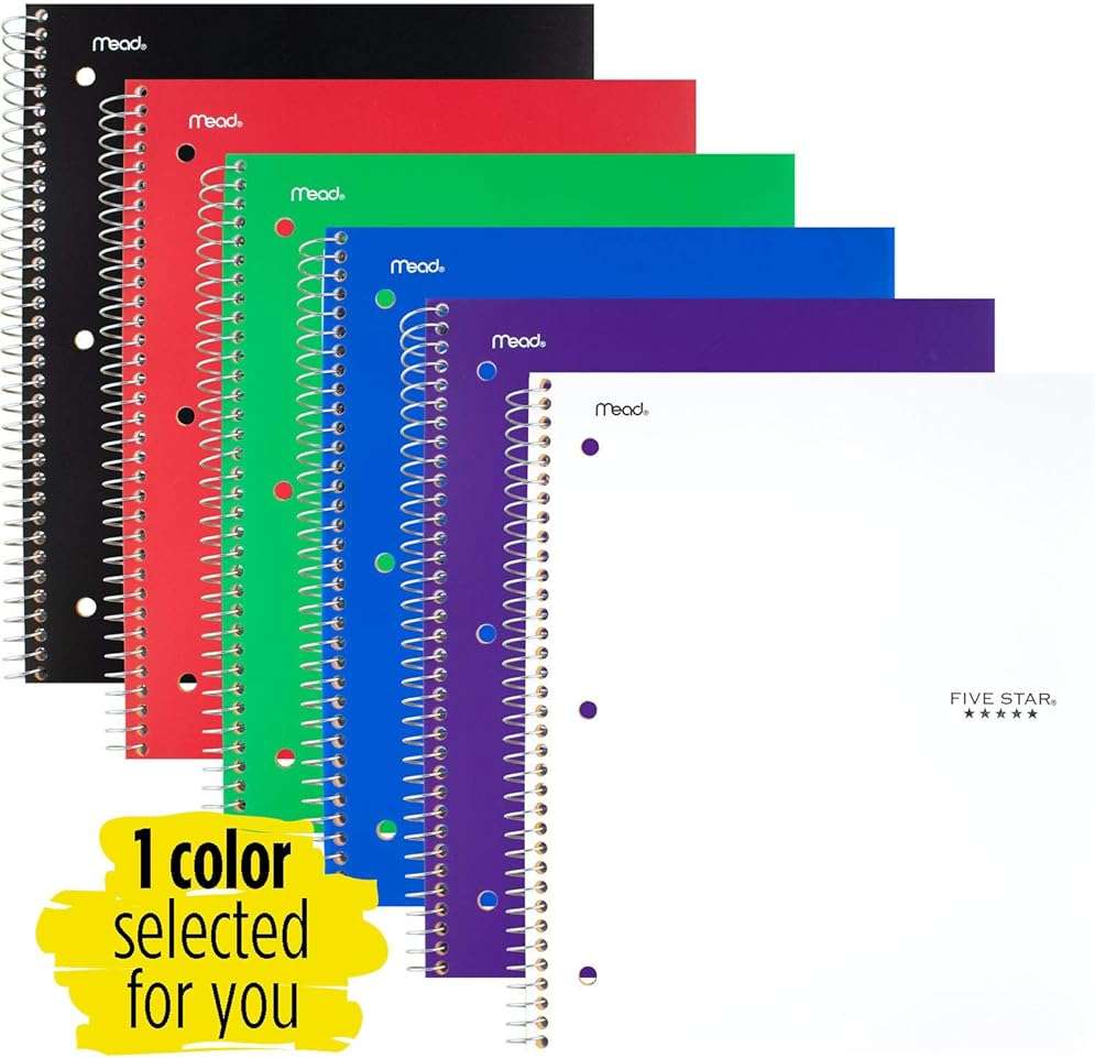 Five Star Spiral Notebooks, 1 Subject, College Ruled Paper, 100 Sheets, 11" x 8-1/2", Color Selected For You, 1 Count (06206) - Image 3