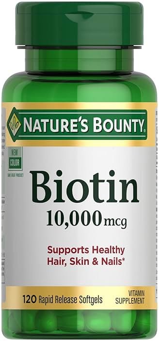 Nature's Bounty Biotin Hair Skin and Nails Vitamins, Supports Healthy Hair, Skin and Nails, 10,000 mcg, 120 Softgels (Pack of 1) - Product Image