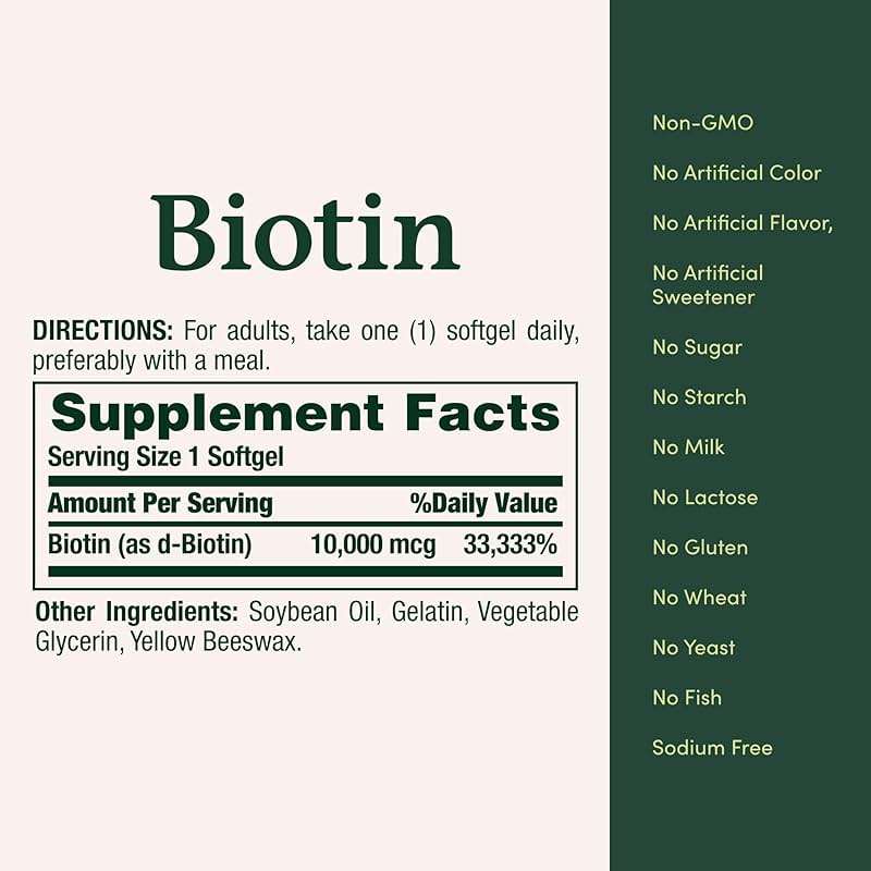 Nature's Bounty Biotin Hair Skin and Nails Vitamins, Supports Healthy Hair, Skin and Nails, 10,000 mcg, 120 Softgels (Pack of 1) - Image 5