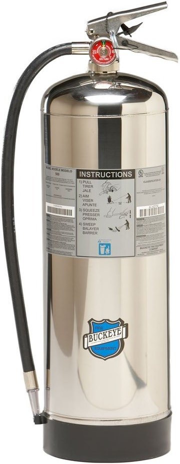 Buckeye 50000 Stainless Steel Water Pressurized Hand Held Fire Extinguisher with Wall Hook, 2.5 Gallon Agent Capacity, 7" Diameter x 9" Width x 24-1/2" Height - Product Image