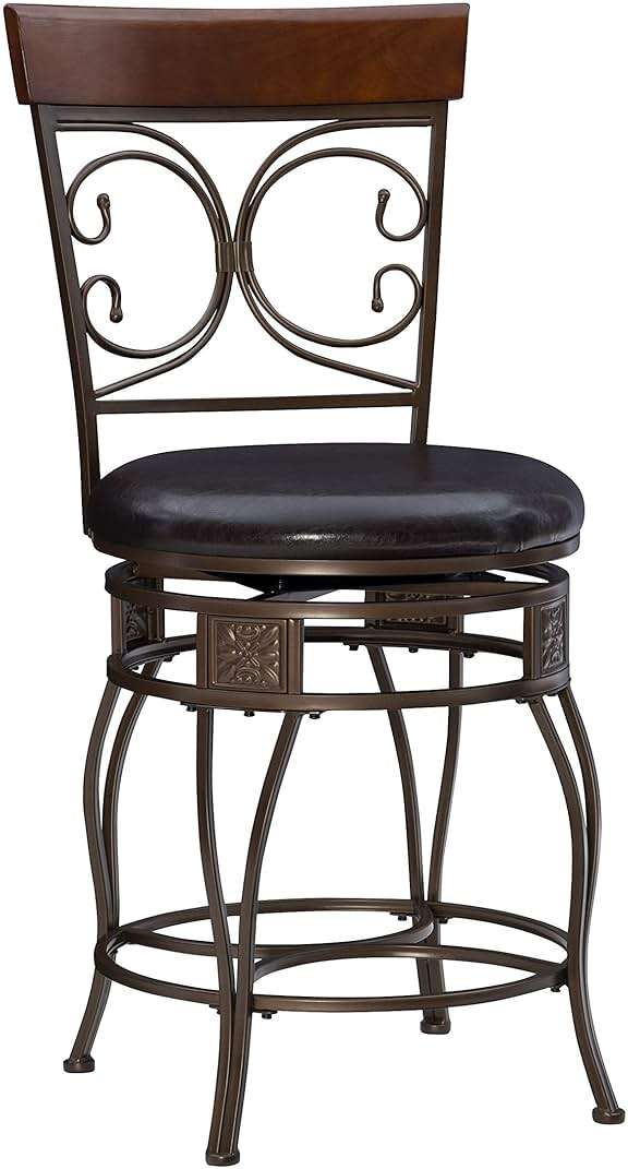 Powell Big and Tall Back Scroll Stool, Counter Height, Dark Bronze/Brown - Image 1