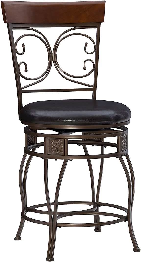 Powell Big and Tall Back Scroll Stool, Counter Height, Dark Bronze/Brown - Product Image