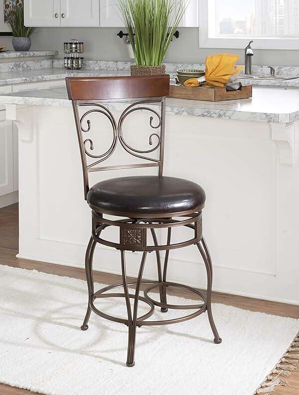 Powell Big and Tall Back Scroll Stool, Counter Height, Dark Bronze/Brown - Image 2
