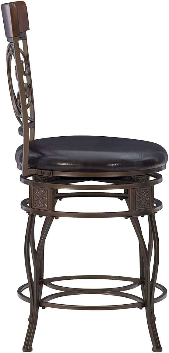 Powell Big and Tall Back Scroll Stool, Counter Height, Dark Bronze/Brown - Image 11