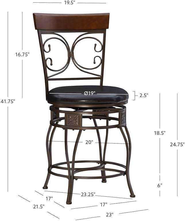 Powell Big and Tall Back Scroll Stool, Counter Height, Dark Bronze/Brown - Image 3