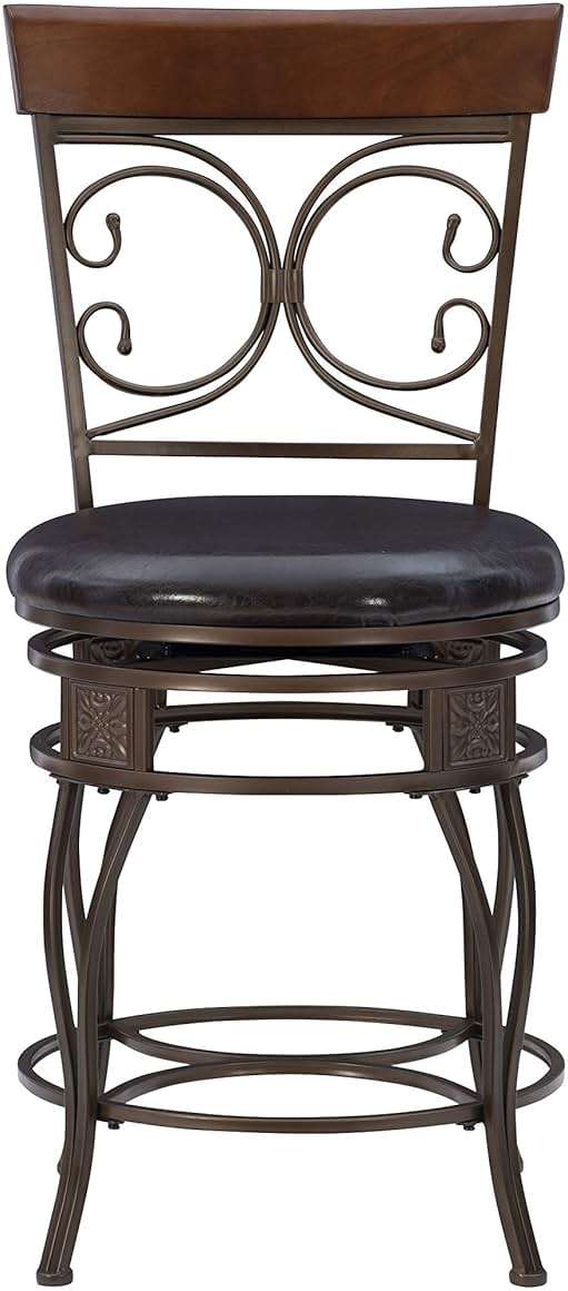 Powell Big and Tall Back Scroll Stool, Counter Height, Dark Bronze/Brown - Image 10