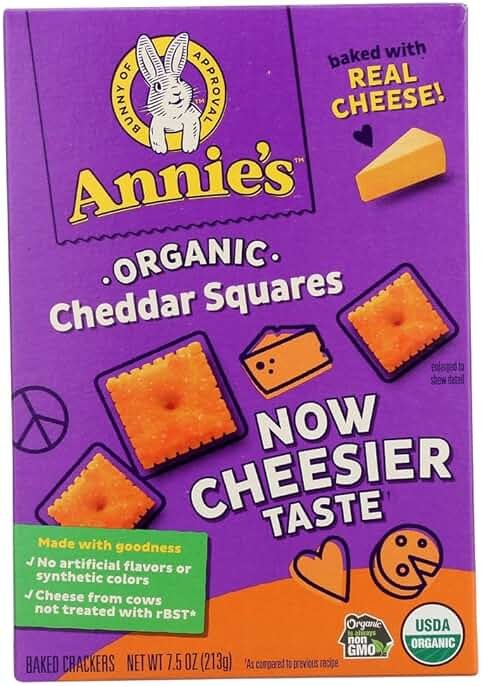 Annie's Organic Cheddar Squares, Baked Cracker Snacks, 7.5 oz - Product Image