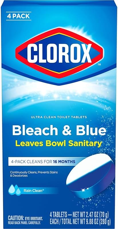 Clorox Ultra Clean Toilet Tablets Bleach & Blue, Rain Clean Scent, 2.47 Ounces Each, 4 Count (Package May Vary) - Product Image