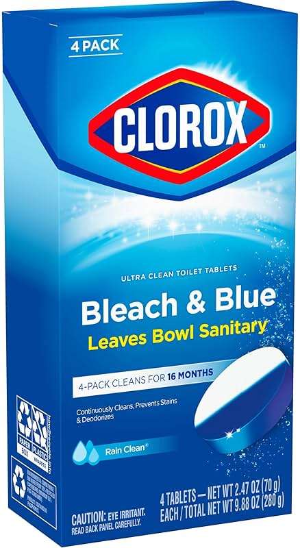 Clorox Ultra Clean Toilet Tablets Bleach & Blue, Rain Clean Scent, 2.47 Ounces Each, 4 Count (Package May Vary) - Image 4