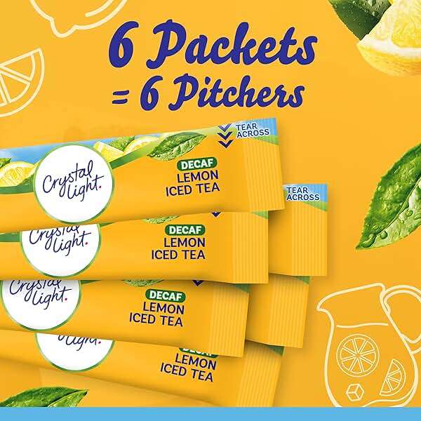 Crystal Light Decaf Lemon Iced Tea Naturally Flavored Powdered Drink Mix, 72 ct Pack, 12 Canisters of 6 Pitcher Packets - Image 7