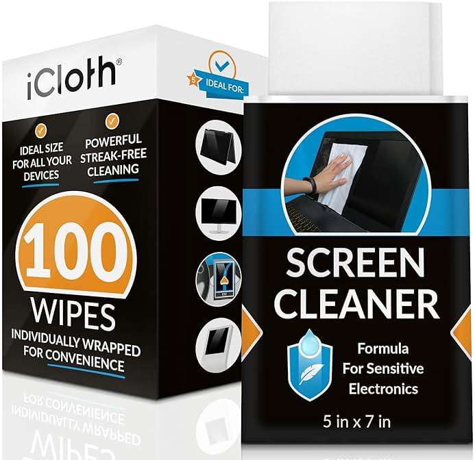 iCloth Large Screen Cleaning Wipes for Electronics, Lint-Free and Streak-Free, Fast-Drying, Removes Dust, Fingerprints, and Smudges (100 Wipes) - Image 1