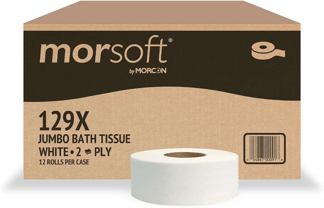 Morsoft by Morcon Jumbo Toilet Paper Rolls, 12 Rolls/Carton, 2-Ply, 100% Recycled Fibers, Soft and Absorbent, Fits in Jumbo Tissue Dispensers, Commercial Toilet Paper - Image 1