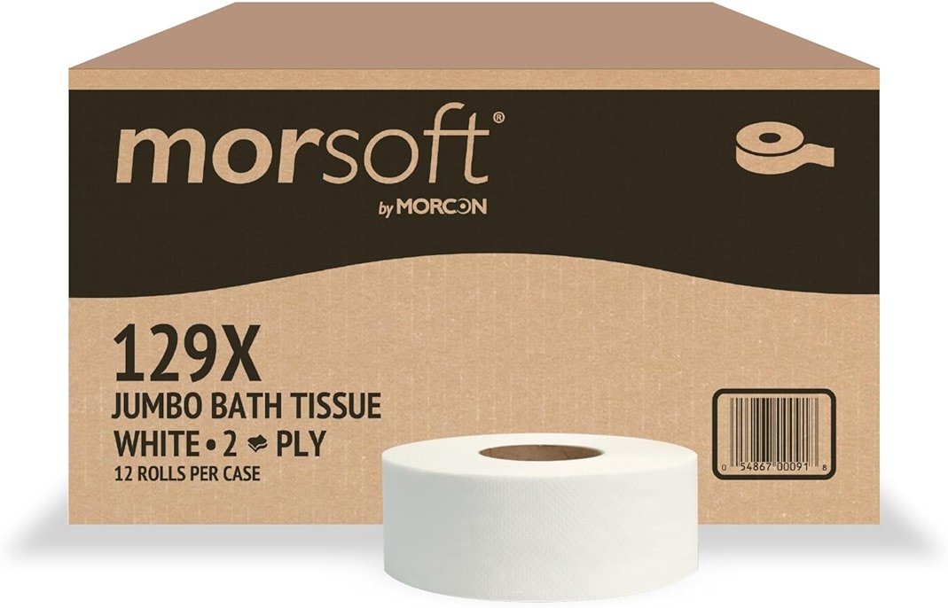 Morsoft by Morcon Jumbo Toilet Paper Rolls, 12 Rolls/Carton, 2-Ply, 100% Recycled Fibers, Soft and Absorbent, Fits in Jumbo Tissue Dispensers, Commercial Toilet Paper - Product Image