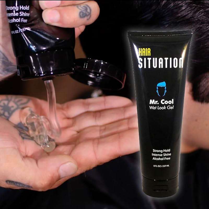 Hair Situation Mr. Cool Wet Look Strong Hold Hair Styling Hair Gel, High Shine, Anti-Humidity Shield, Anti-Frizz Fly Away, Alcohol-Free, No Flake Formula Made with Vitamins to Strengthen Hair, 8 Fl Oz - Image 3