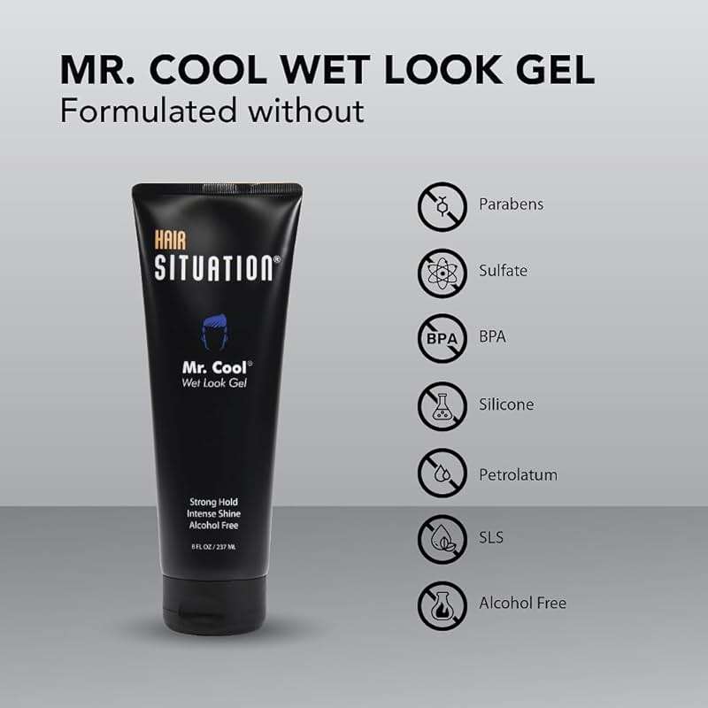 Hair Situation Mr. Cool Wet Look Strong Hold Hair Styling Hair Gel, High Shine, Anti-Humidity Shield, Anti-Frizz Fly Away, Alcohol-Free, No Flake Formula Made with Vitamins to Strengthen Hair, 8 Fl Oz - Image 4