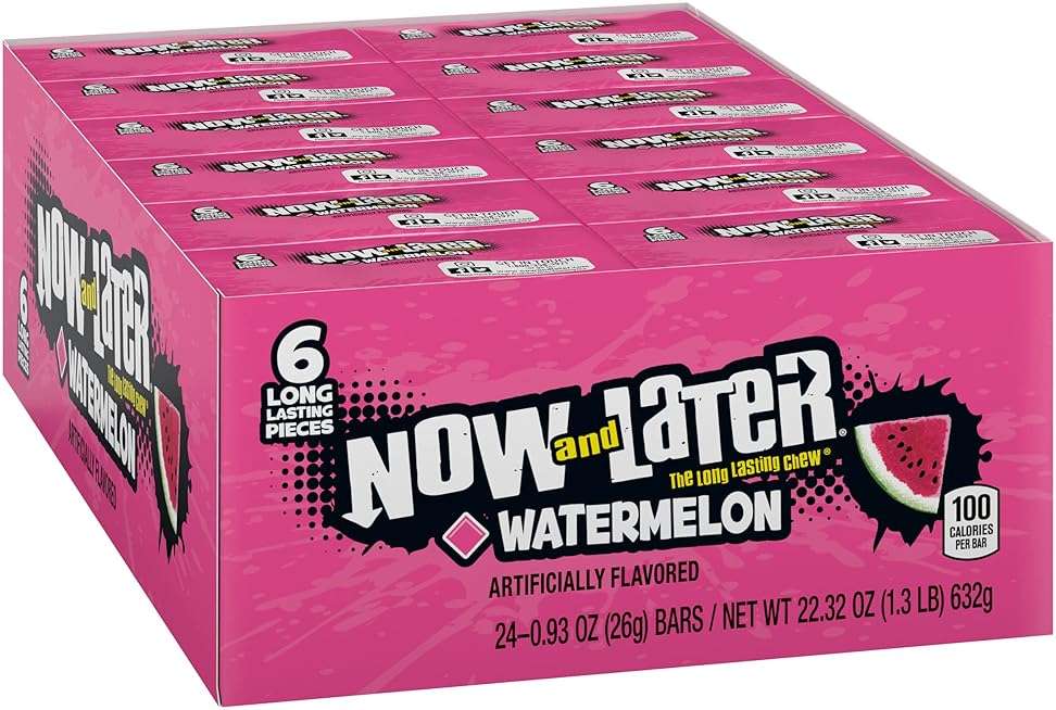 Now and Later Candy, Watermelon Flavor, 0.93 Ounce Bars (Pack Of 24) - Image 1