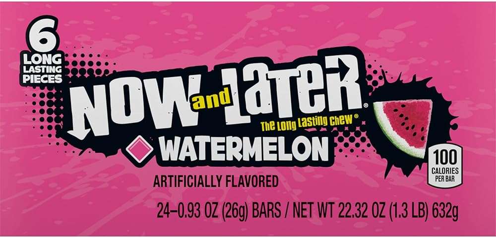 Now and Later Candy, Watermelon Flavor, 0.93 Ounce Bars (Pack Of 24) - Image 4
