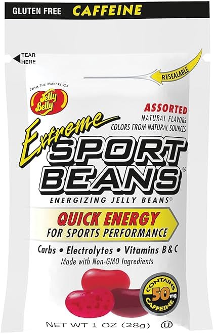 Extreme Sport Beans, Assorted Flavors with Caffeine, 1 Ounce Resealable Bag - 3 Naturally Fruity Flavors with Electrolytes and Vitamins - Kosher Jelly Belly Jelly Beans to Fuel Intense Exercise - Product Image