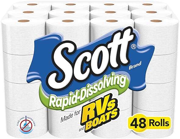 Scott Rapid-Dissolving Toilet Paper, Bath Tissue for RV & Boats , 4ct packs X 12= 48 rolls - Image 2
