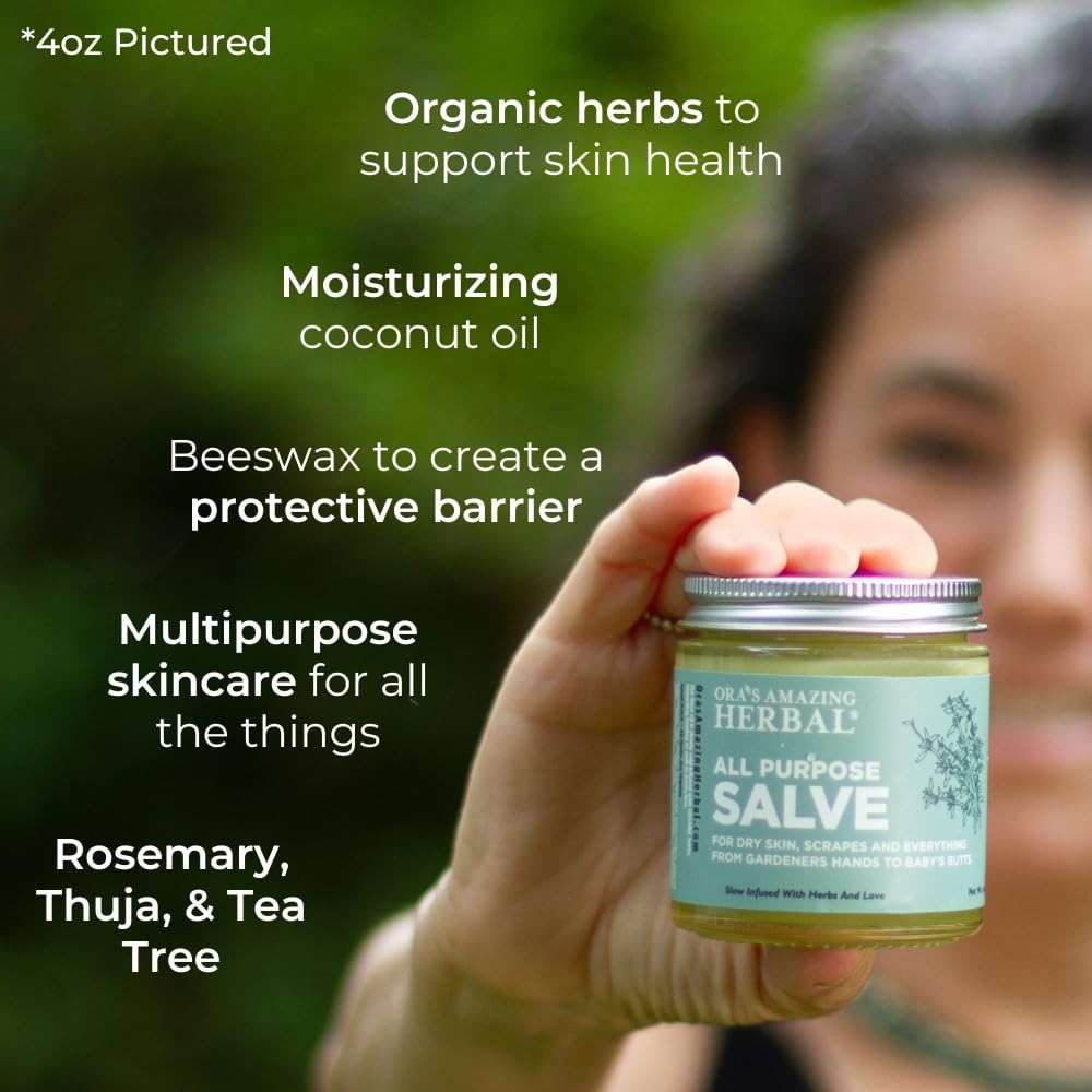 Ora's Amazing Herbal All Purpose Salve, Natural Healing Ointment, Tea Tree Oil Skin Balm, Comfrey Calendula Thyme Plantain, Hand Salve, Rash Cream, Dry Skin Repair, Itch Relief, 1 oz Glass Jar - Image 2