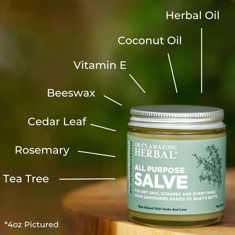 Ora's Amazing Herbal All Purpose Salve, Natural Healing Ointment, Tea Tree Oil Skin Balm, Comfrey Calendula Thyme Plantain, Hand Salve, Rash Cream, Dry Skin Repair, Itch Relief, 1 oz Glass Jar - Image 4