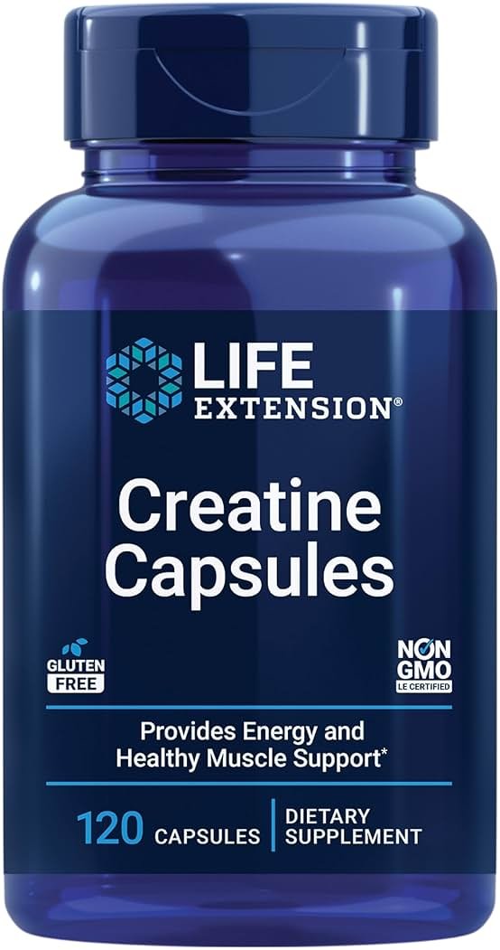 Life Extension Creatine Capsules – Creatine Monohydrate – Promotes Strength, Lean Muscle, Healthy Endurance – Non-GMO, Gluten-Free – 120 Capsules - Product Image