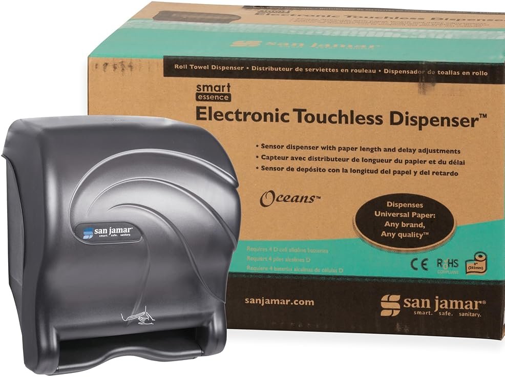 San Jamar Ocean Smart Essence Paper Towel Dispenser, Automatic for Bathroom and Kitchen, 14.44" x 11.75" x 9.13", 1 Count, Black Pearl - Product Image